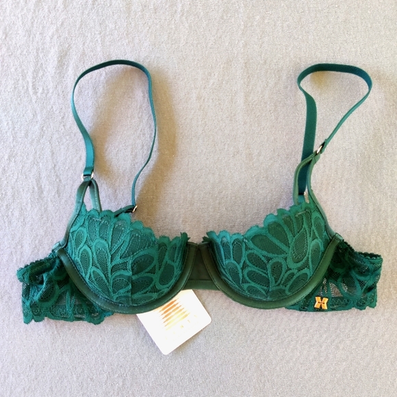 Savage X Fenty Savage Not Sorry Lightly Lined Lace Balconette Bra - Green - Picture 1 of 5